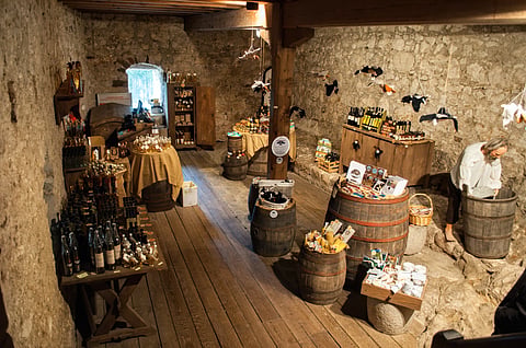 Museum exhibits inside Predjama Castle