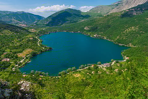 The heart-shaped Lake Scanno in the Abruzzo region