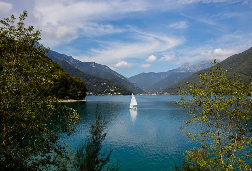 The picturesque Lake Ledro was created by the blocking of a moraine from the ancient Garda glacier