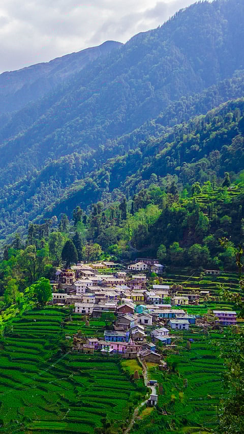 A long shot of the Khati Village