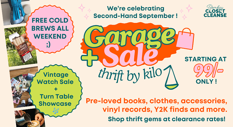 A garage sale in Versova is inviting people to purchase pre-loved clothes, accessories, books, vinyl records, Y2K and upcycled finds starting at just INR 99
