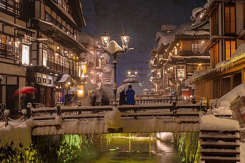 The Ginzan Onsen town centre is car-free with no modern buildings in sight