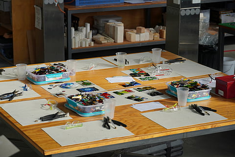 A table at an art workshop