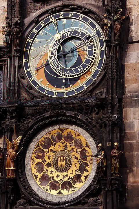 A close-up of the Astronomical Clock of Prague