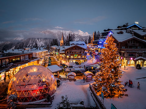 Courchevel 1850 lit up at night
