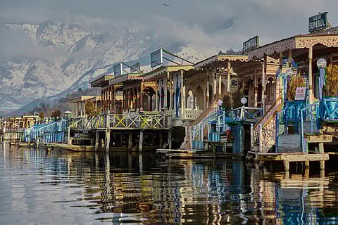 Houseboats lodged on the Dal Lake