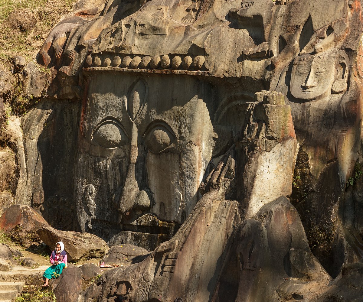 A view of the Unakoti Rock Carvings