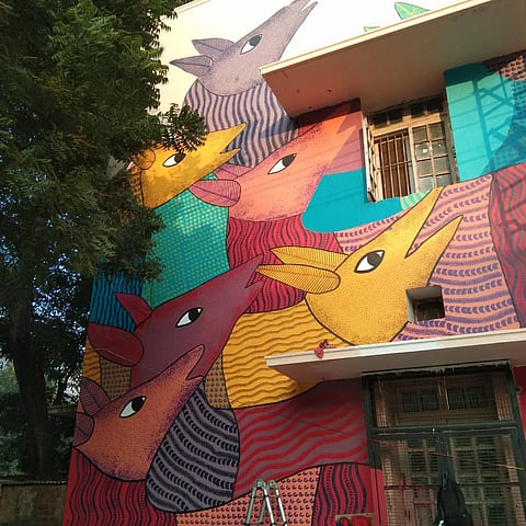 Gond art on a wall