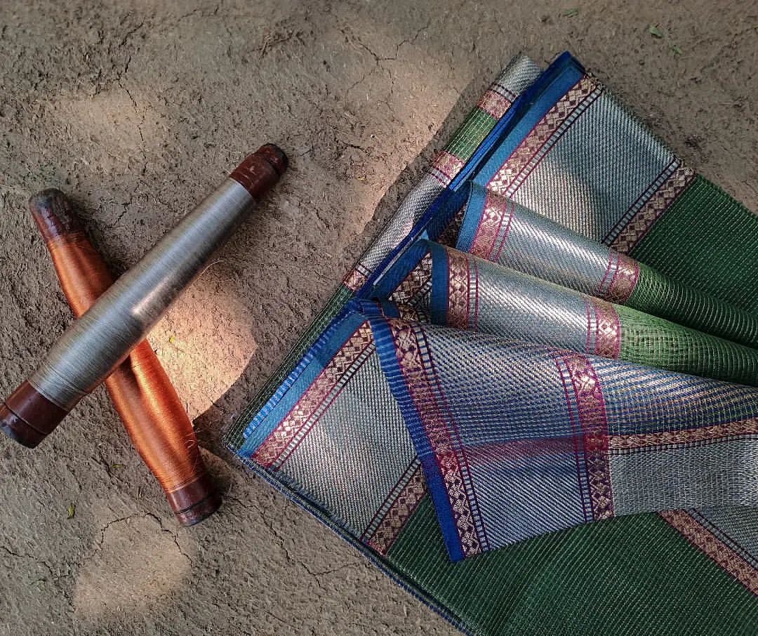 Maheshwari sarees on display at Maheshwar