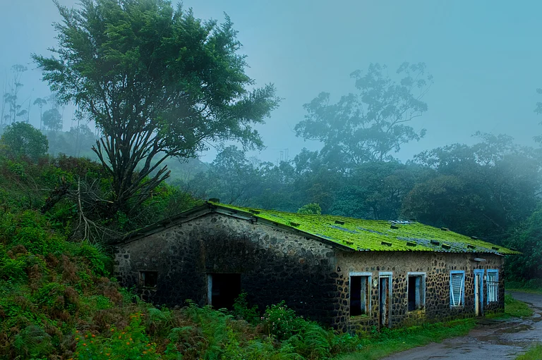 A hut within the wintry landscape of Kochupamppa, Gavi - Shutterstock