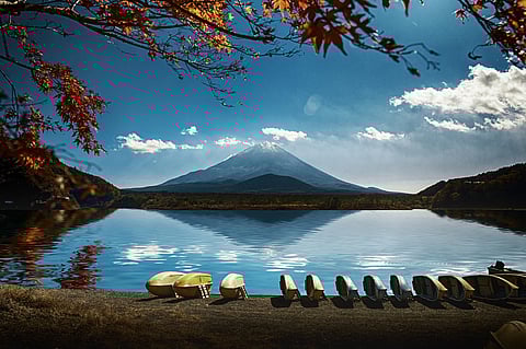 Mount Fuji with Lake Shoji (Shojiko) in Fuji-Hakone-Izu National Park