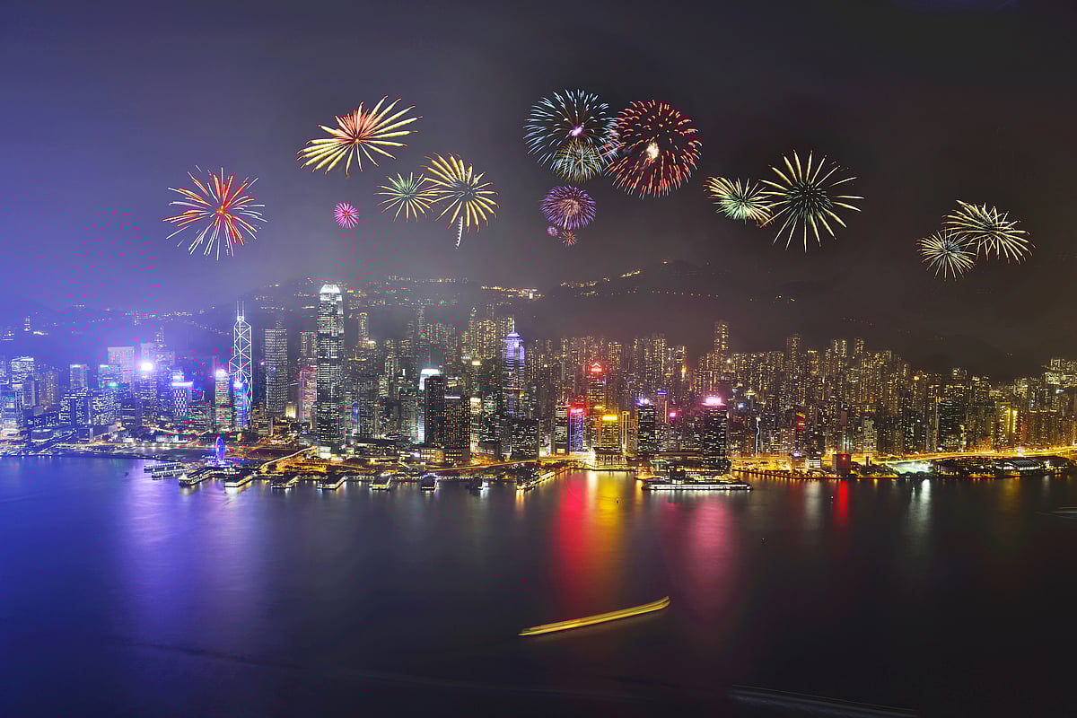 New Year celebrations at Victoria Harbour of Hong Kong