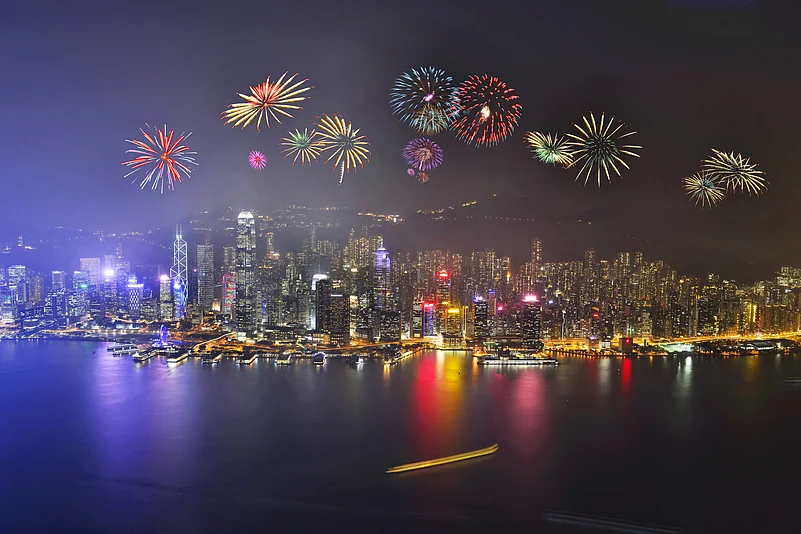 New Year celebrations at Victoria Harbour of Hong Kong