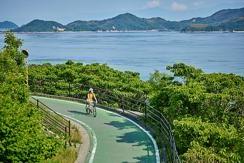 The Shimanami Kaido is a 70-kilometre-long cycle route that connects the Japanese islands of Honshū and Shikoku via a series of bridges