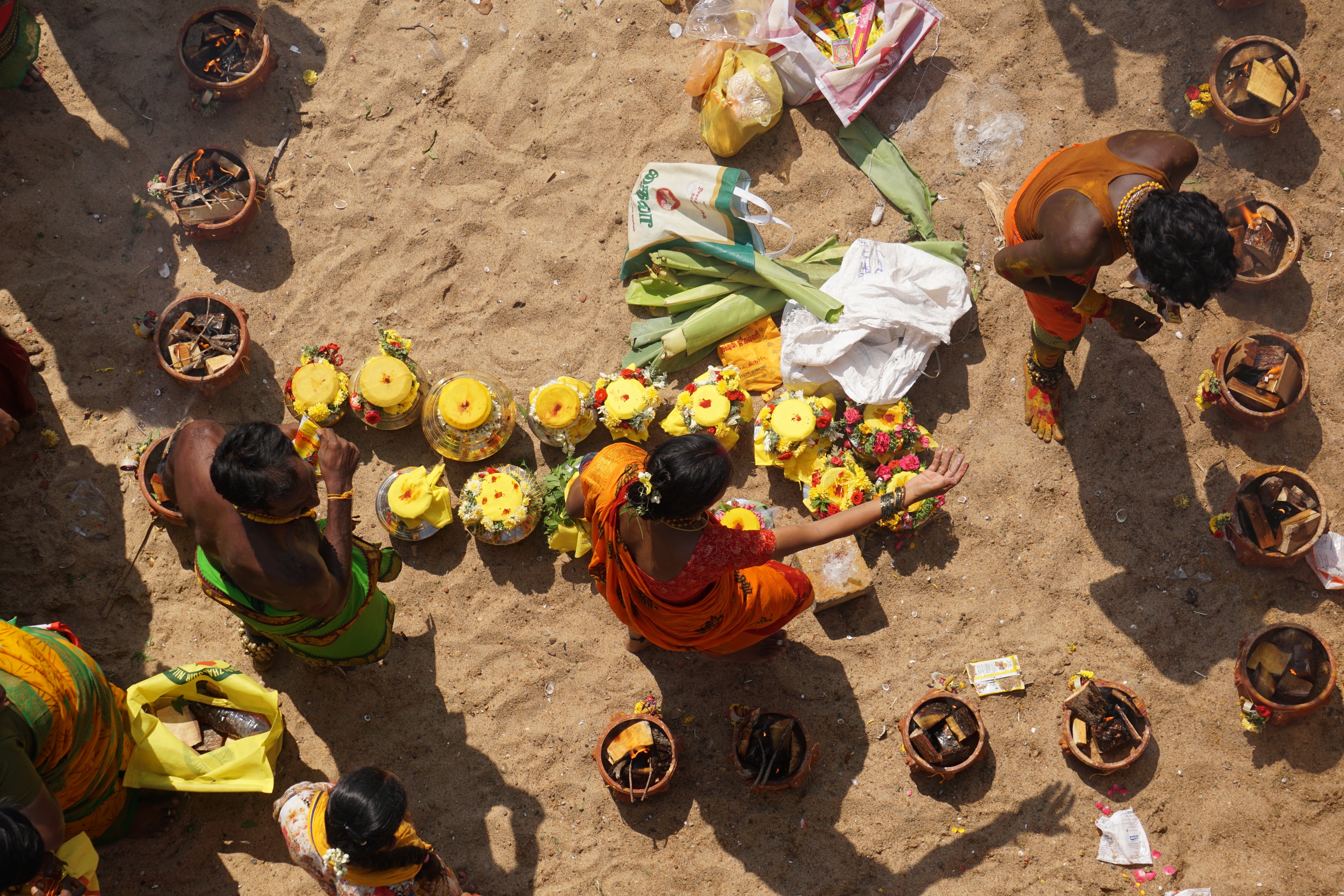 Devotees perform a ritual to the goddess Vekkali on the riverbanks of the Kaveri in Tiruchirappalli