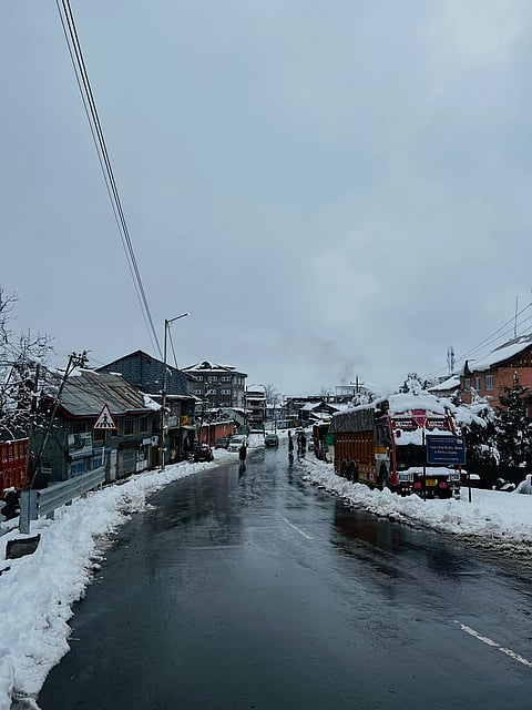 A view of a snow-laden street in Pulwama