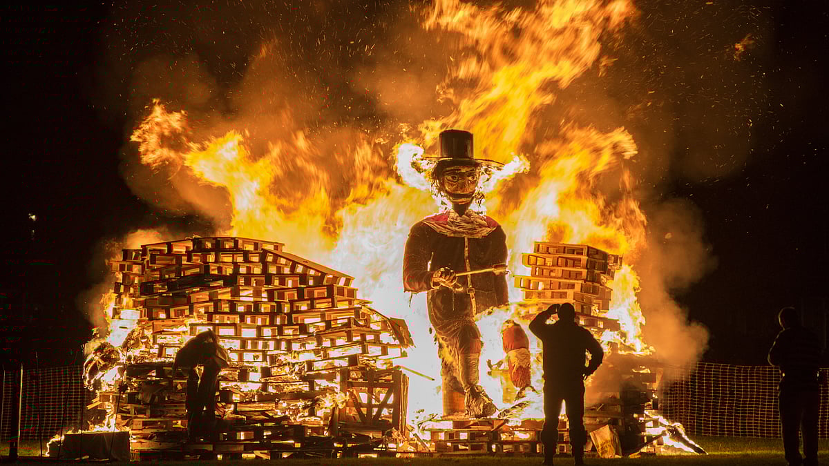 Bonfire at Guy Fawkes Night in West Sussex, England