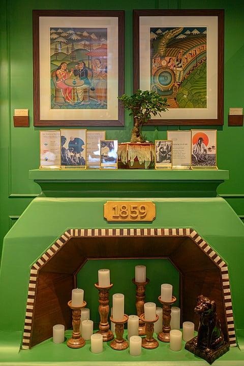 Paintings by Amar Chitrakaar, a renowned artist from West Bengal, adorn the walls