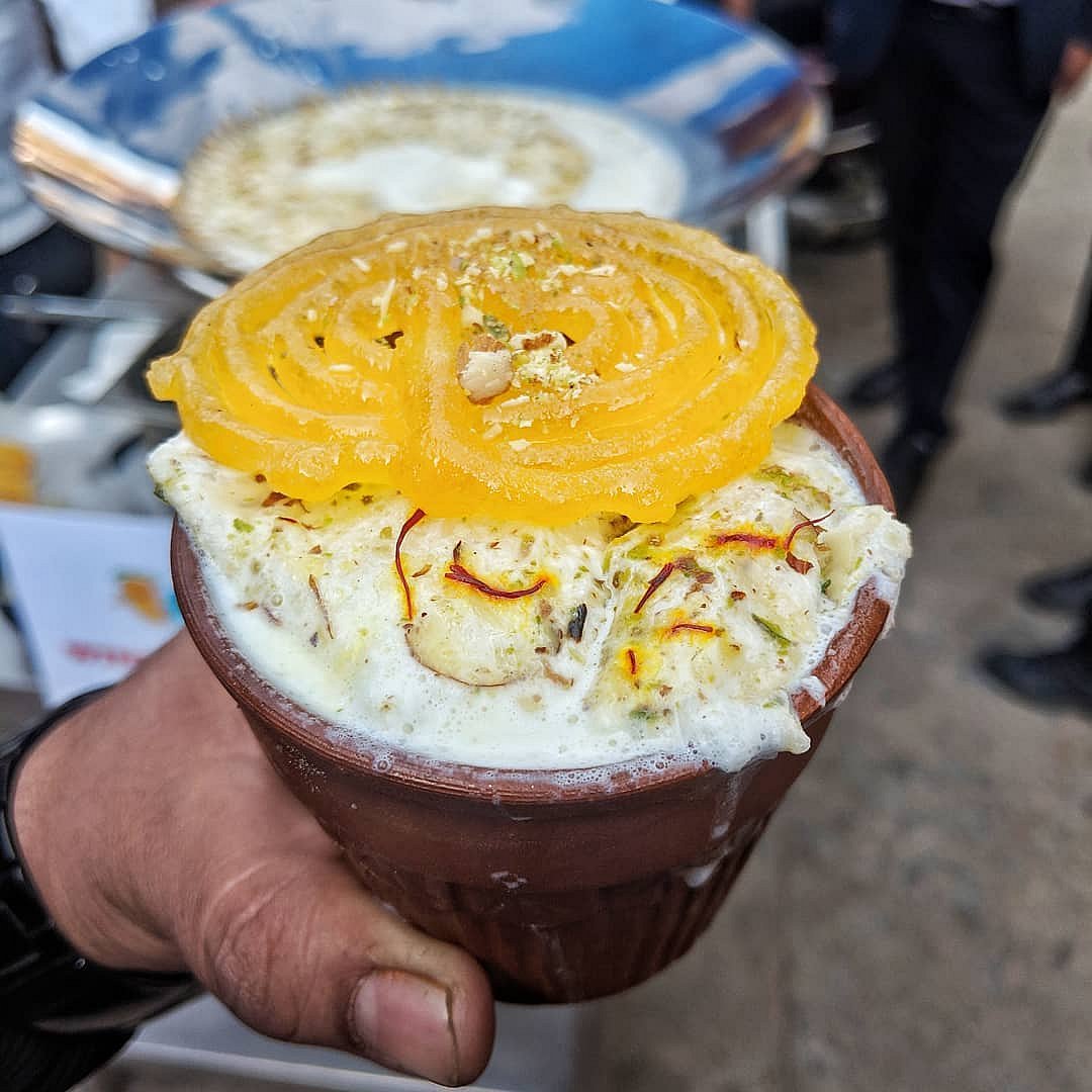 Kulhad Ka Doodh is prepared by simmering saffron infused milk over hours