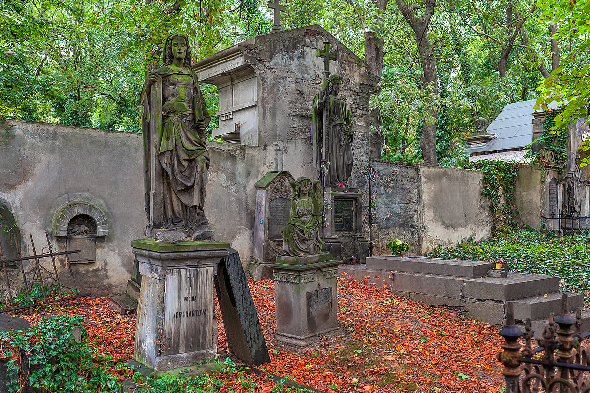 The Olšany Cemetery was created in 1680 to accommodate plague victims who died en masse in Prague and needed to be buried quickly