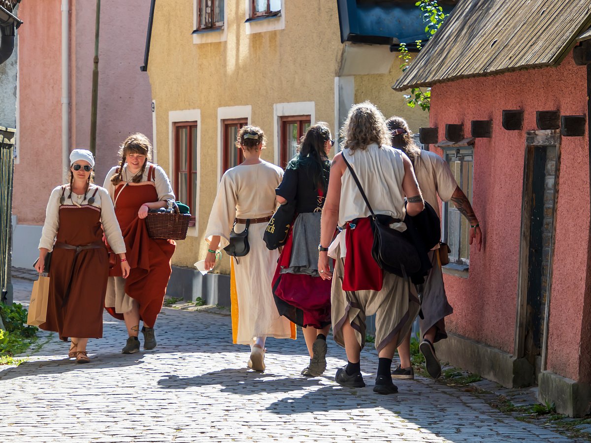 People dressed for the Gotland Medieval Week