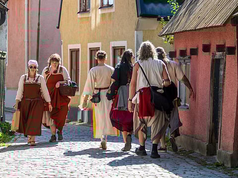 People dressed for the Gotland Medieval Week