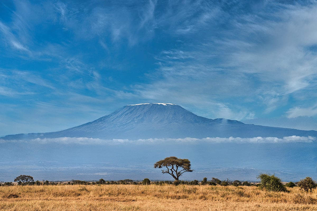 Kilimanjaro, the eternal sentinel of Africa, stands resplendent under the heavens, a monument to natures sublime artistry. As I gazed upon its icy crown, I recalled the words, In the stillness of the mountain, the soul finds its voice. After nearly two days of patient anticipation, the elusive icecap finally revealed itself, shimmering in the crisp, clear sky. This rare glimpse, untouched and pristine, captures the mountains ethereal beauty—a sight that transcends the mundane and speaks to the souls deepest reverence for nature.