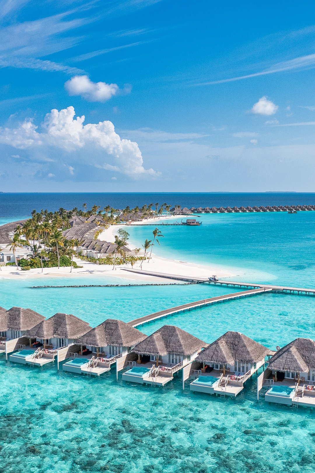 An aerial view of a beach in Maldives