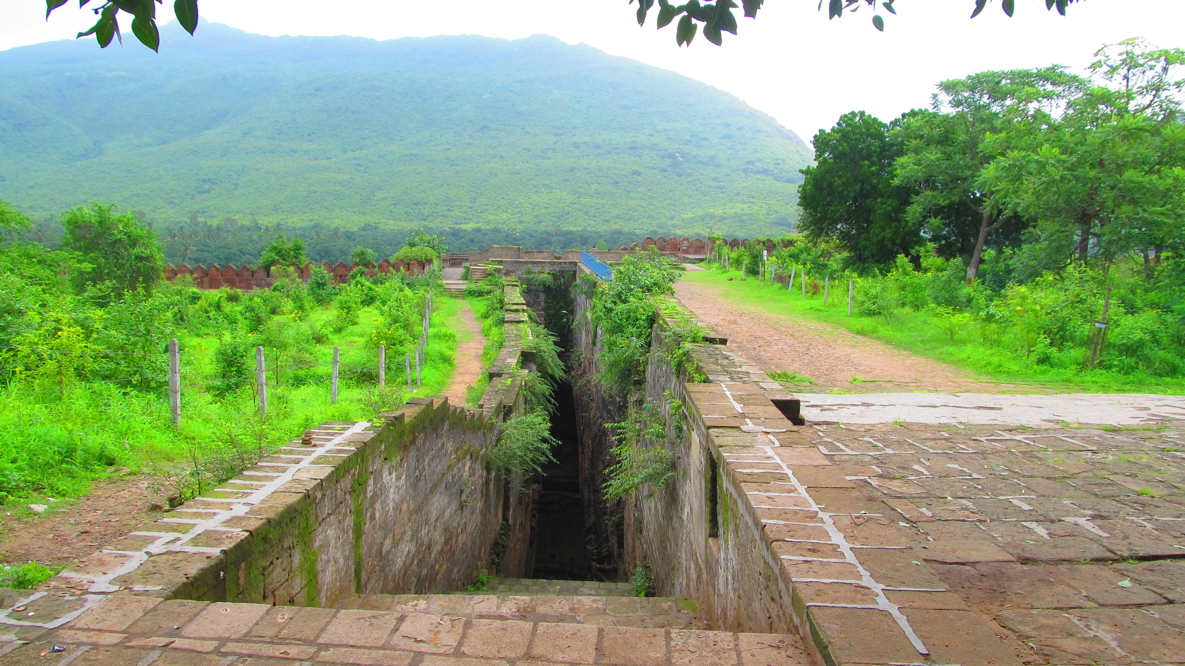 A slash in the ground—entrance to the Adi kadi vav in Junagarh