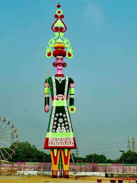 The 211-feet tall Ravana effigy by the Sri Ramlila Society of Dwarka