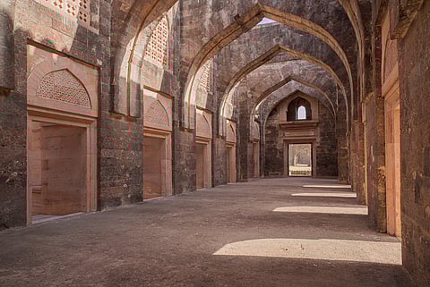 Inside the Hindola Mahal of Mandu