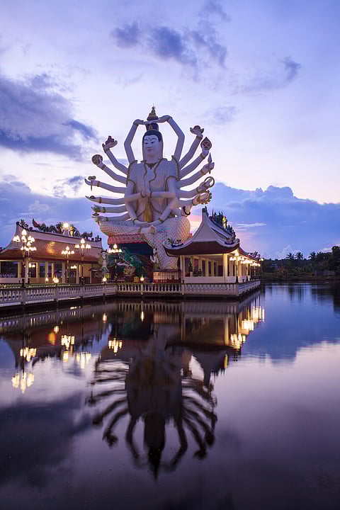 Statue of Guanyin with 18 arms at Wat Plai Laem in Koh Samui