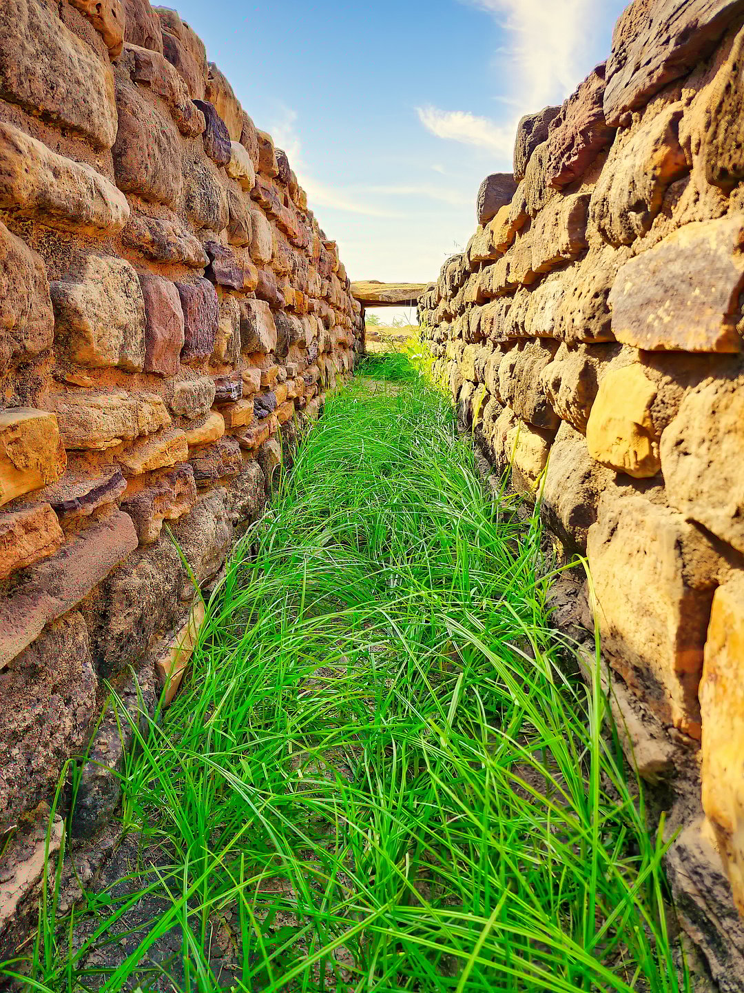Stone pathway to transport water at the ancient ruins of Dholavira, a Harappan site in Gujarat