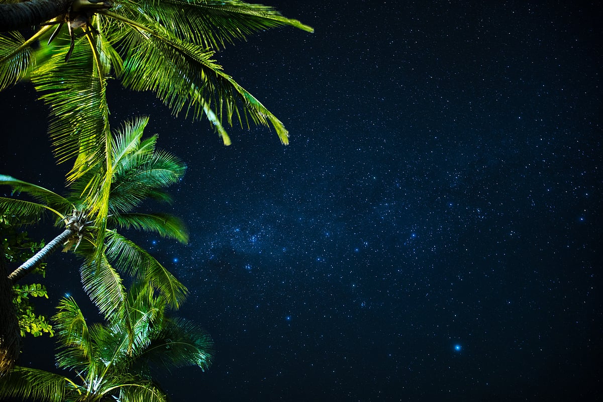 Stars shine over the Yasawa Islands at night
