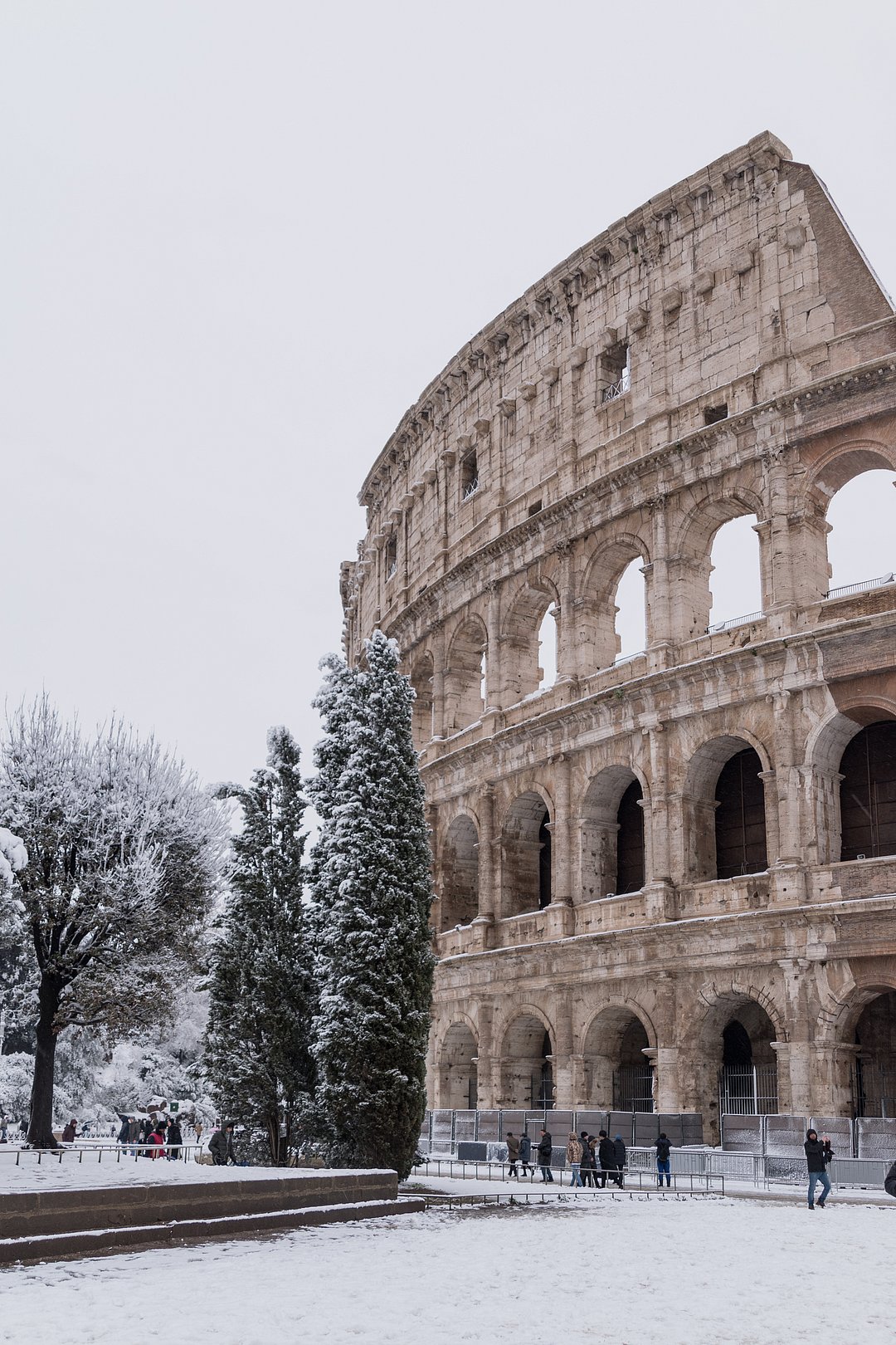 A view of Rome's iconic Colosseum after snow