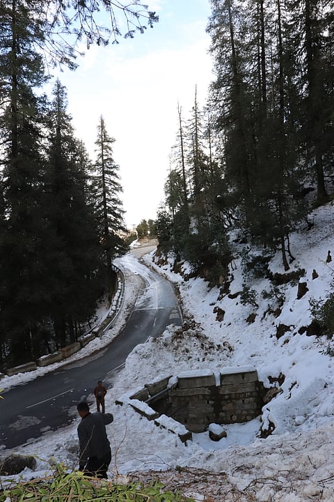A road post snowfall in Mussoorie