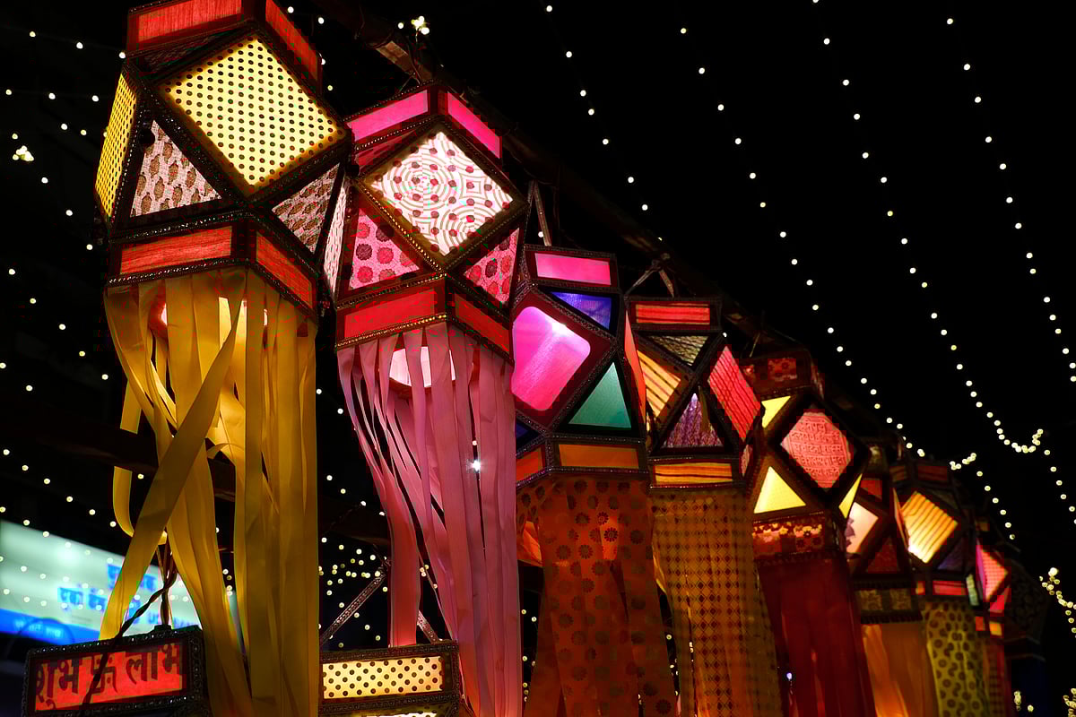 Colorful traditional lanterns at a Diwali canival