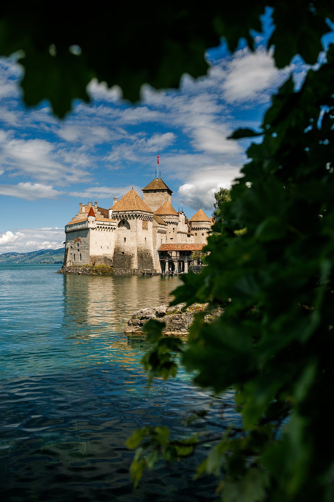 Chateau de Chillon at lake Geneva in summer