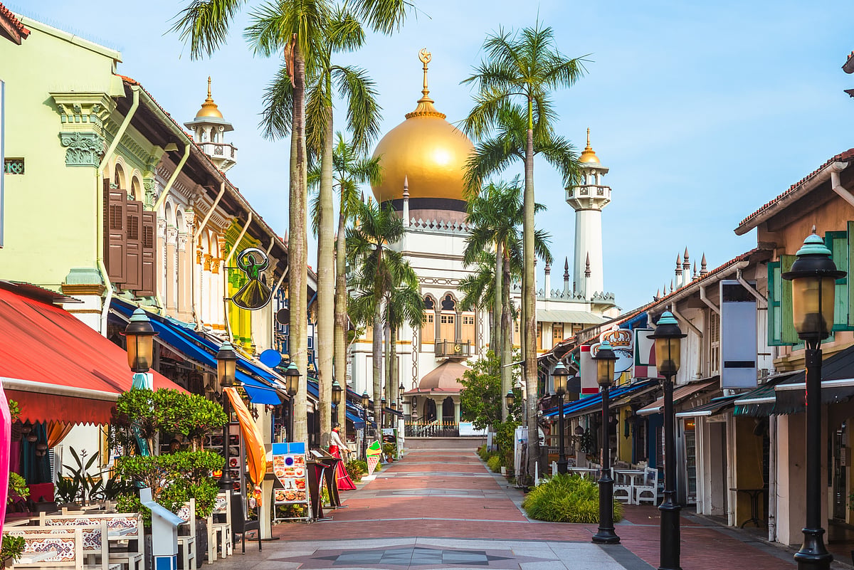The golden domes of the Sultan Mosque in the Kampong Gelam neighbourhood
