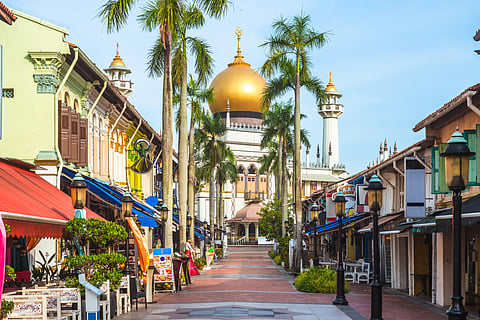 The golden domes of the Sultan Mosque in the Kampong Gelam neighbourhood