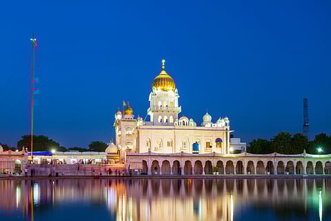 A shot of Gurudwara Bangla Sahib at dusk time