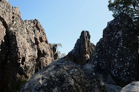 Hanging Rock, also known as Dryden's Mount, is a distinctive geological formation in central Victoria