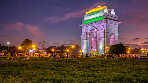 People enjoying around the India Gate area at night