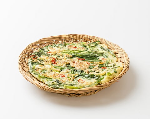 Pajeon (green-onion pancake) made with chives and red pepper