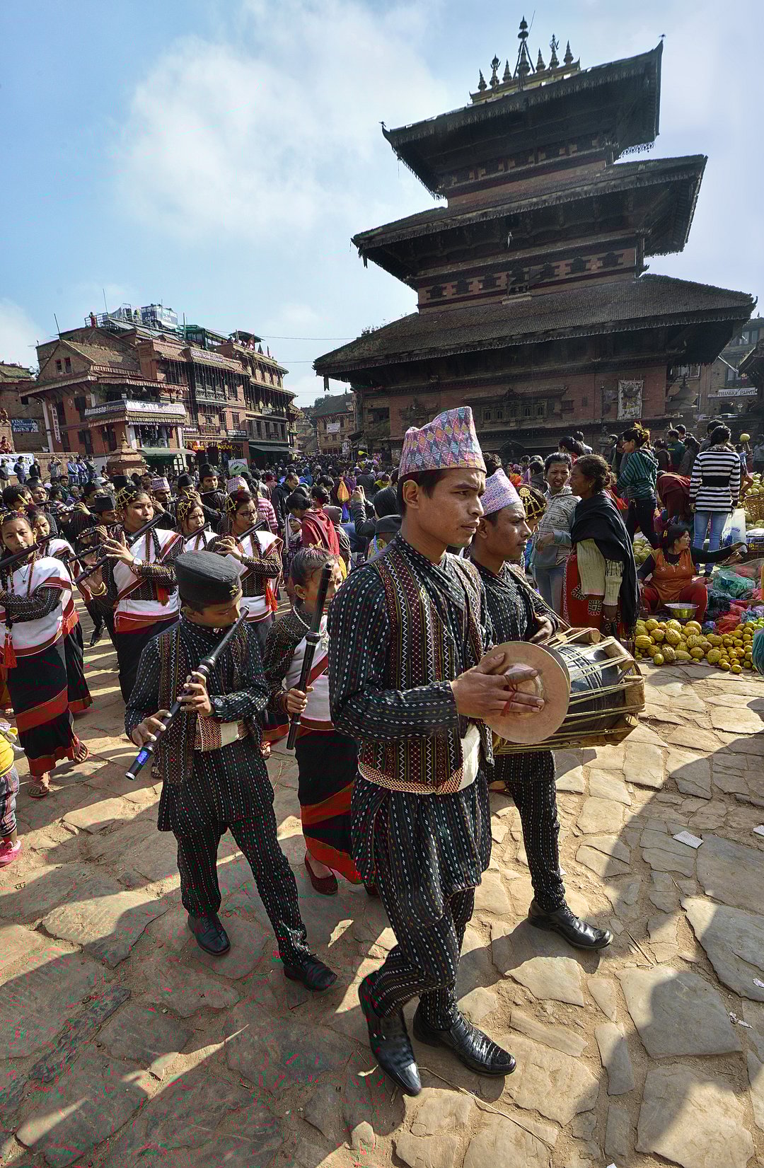 Nepalis celebrating Tihar at Taumadhi Square, Bhaktapur