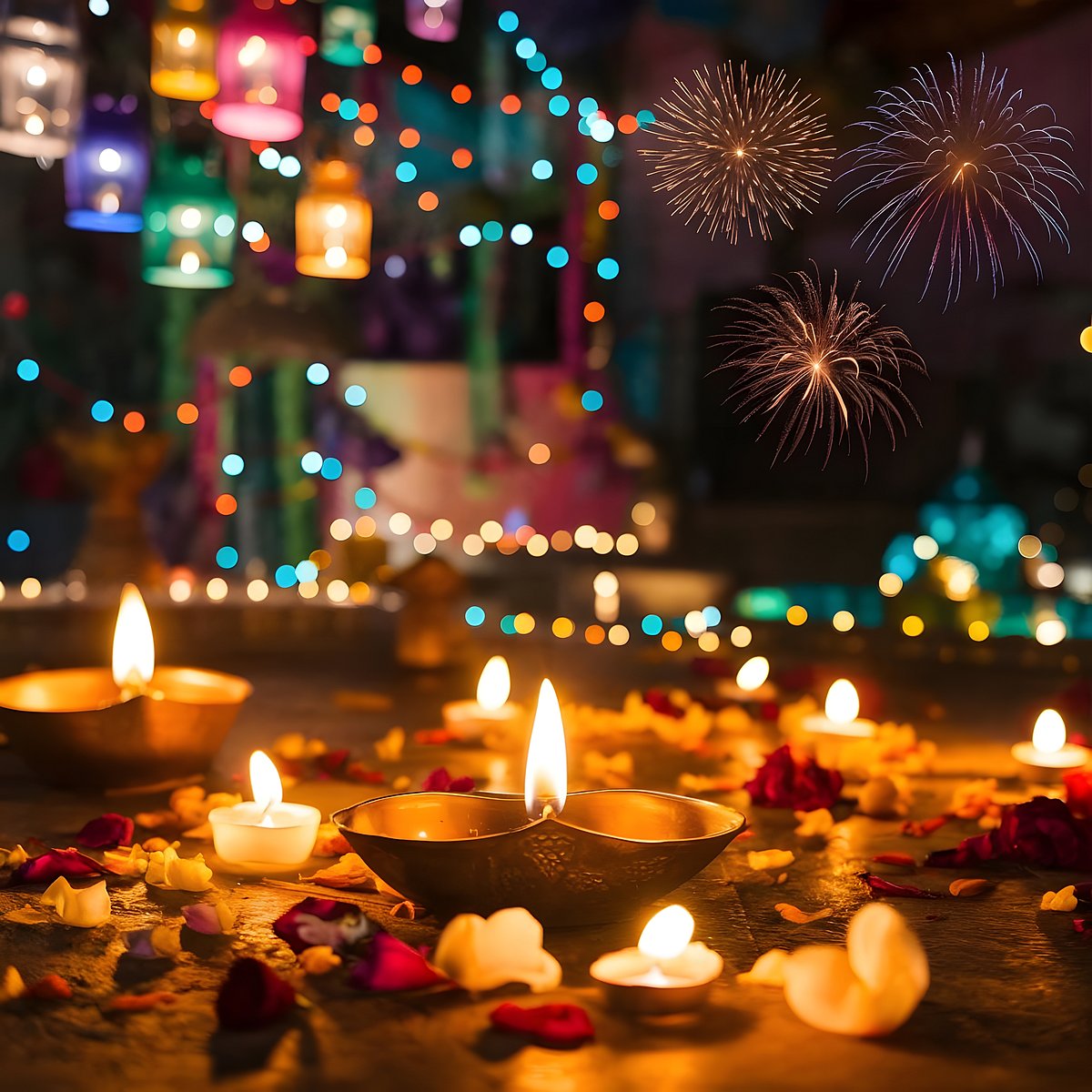 Shutterstock : Lights and diyas during Diwali