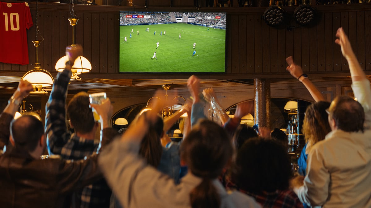 A group of people at a football screening
