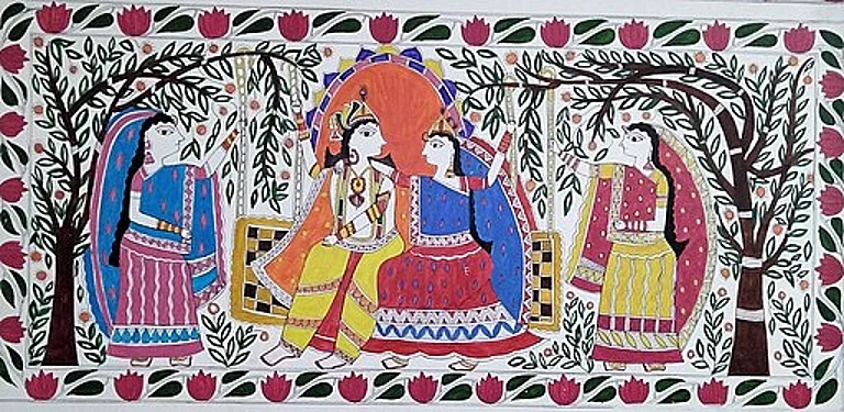A Mithila painting adoring a wall at Patna Railway Station - Sntshkumar750/Wikimedia Commons