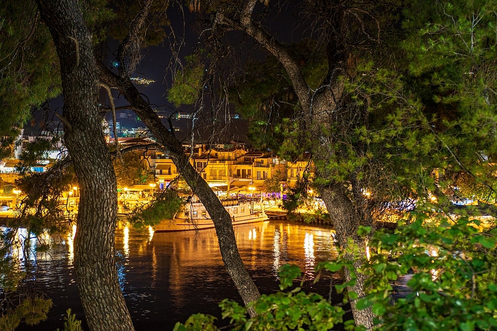 Night scenery view from the islet of Bourtzi, a small peninsula in Skiathos 