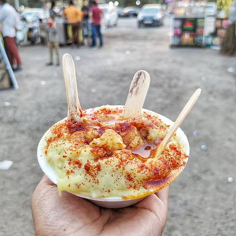 A plate of butter khichu at Ahmedabad's Food Truck Park